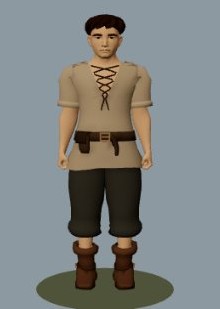 A male starting character in a simple linen shirt and dark trousers